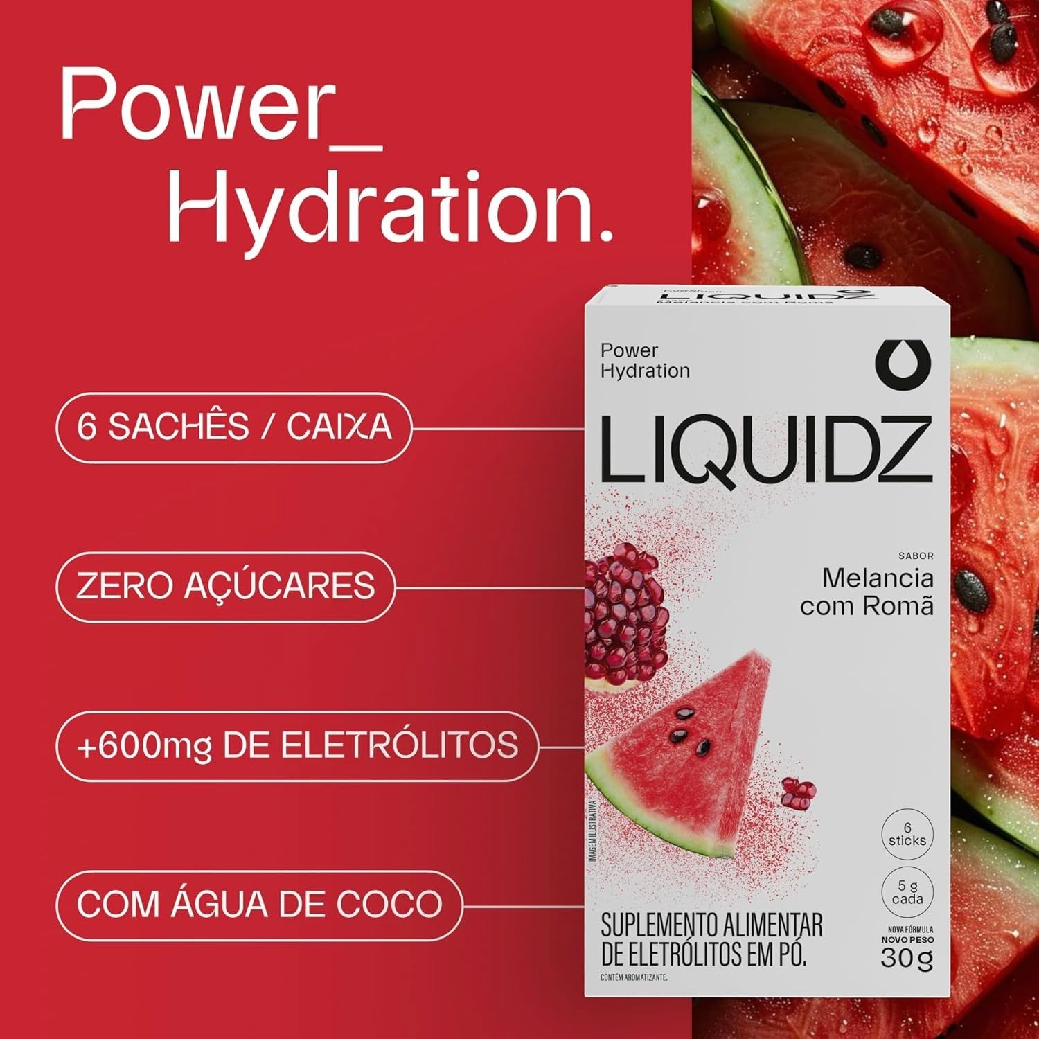 Sachê LIQUIDZ Eletrólitos em Pó 5 g - Sabor Melancia com Romã