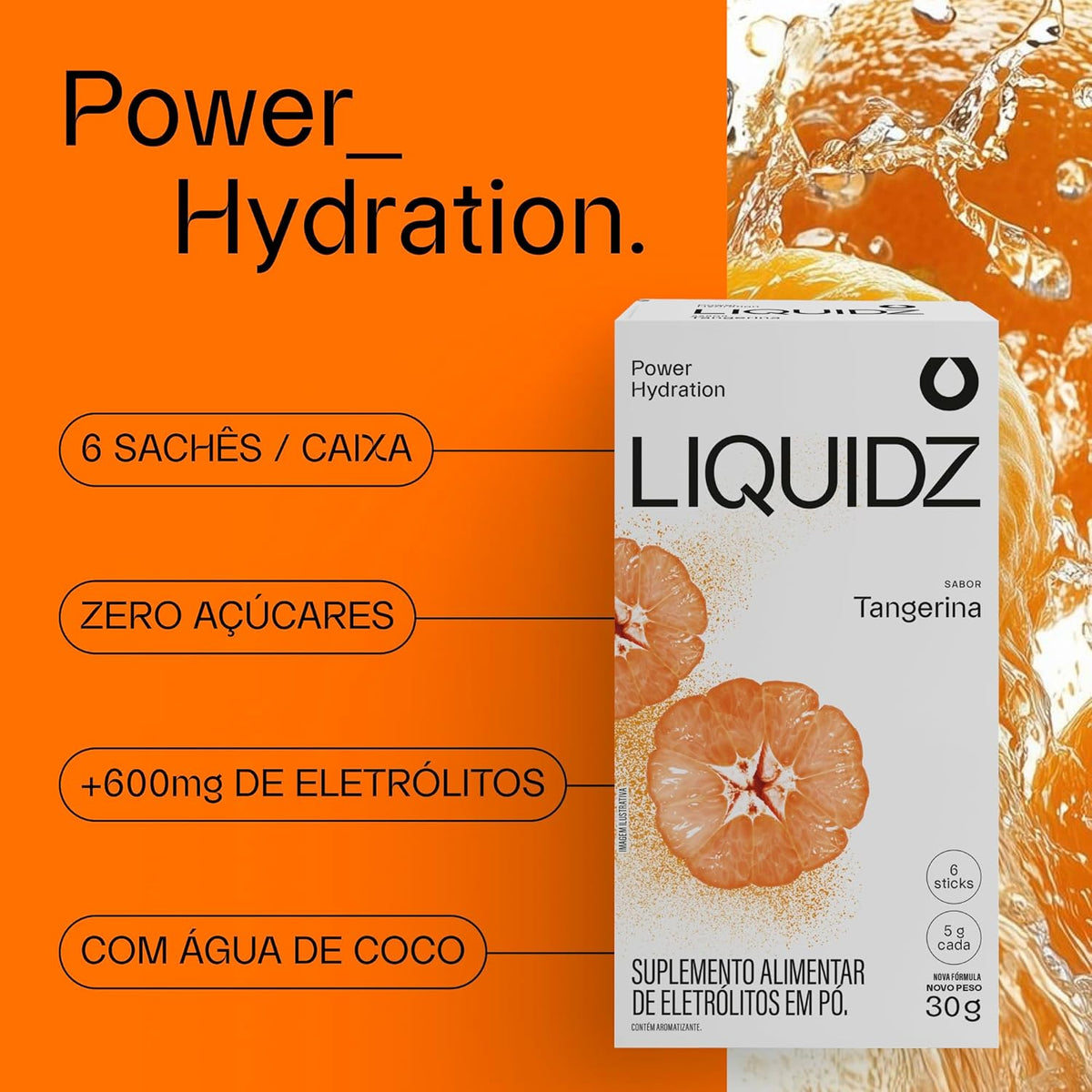 Sachê LIQUIDZ Eletrólitos em Pó 5 g - Sabor Tangerina
