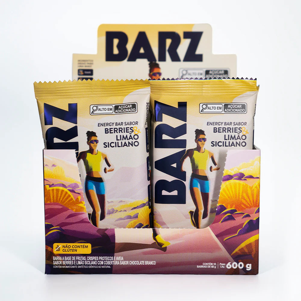 Caixa 10 Barras Energéticas BARZ Z2 60g - Sabor Berries e Limão Siciliano