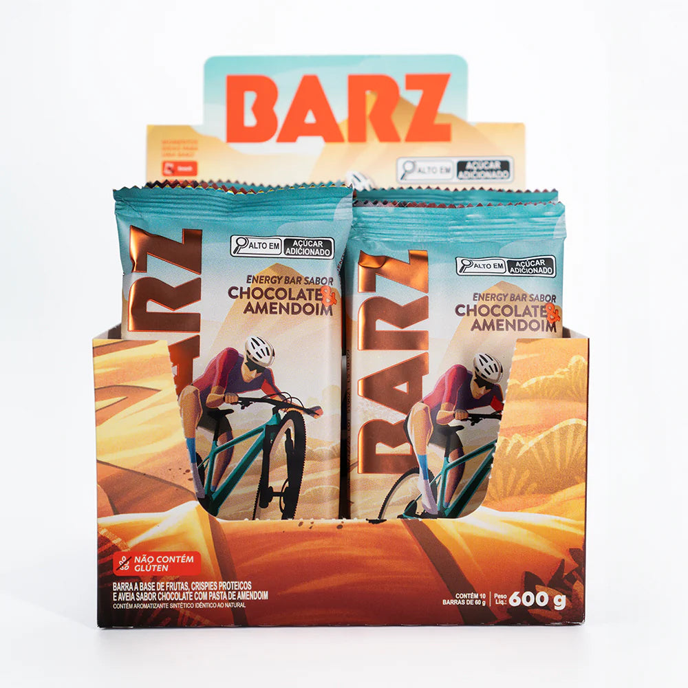 Caixa 10 Barras Energéticas BARZ Z2 60g - Sabor Chocolate e Amendoim