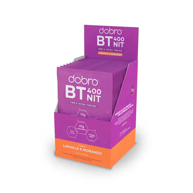 Caixa 10 sachês BT Nitrato Pré e Intra Treino DOBRO - Laranja e Morango