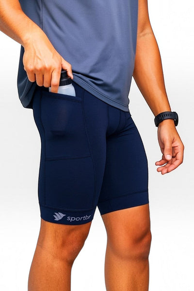 Bermuda de Compressão Masculina Para Corrida 6 Bolsos - Sportbr - Azul Marinho