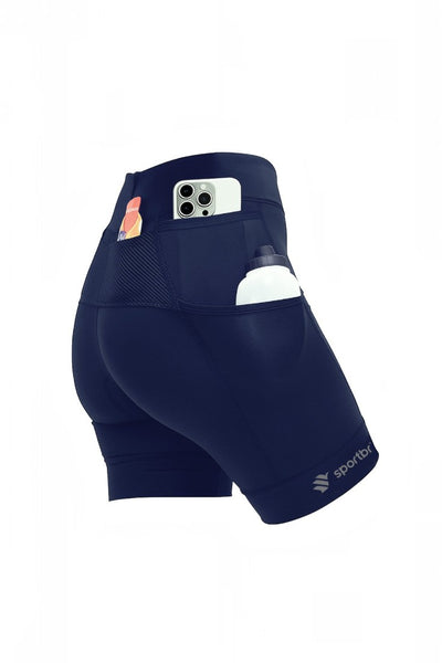 Bermuda de Compressão Feminina Para Corrida 6 Bolsos - Sportbr - Azul Marinho