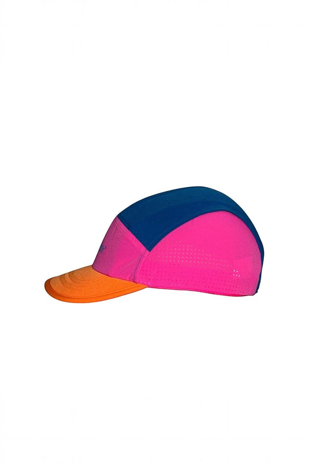 Boné de corrida SPORTBR ultraleve nas cores rosa, azul e laranja com painéis respiráveis e aba flexível.