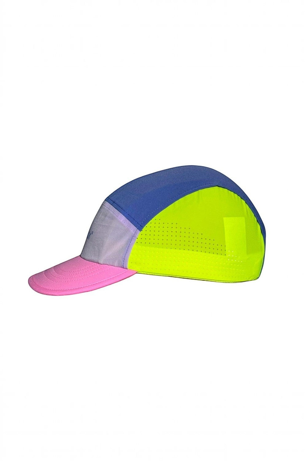 Boné de corrida SPORTBR ultraleve nas cores lilás, rosa e amarelo neon com painéis respiráveis e aba flexível.