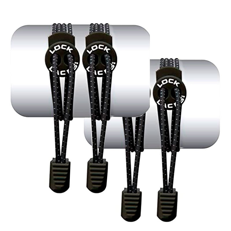 SPORTBR Cadarço elástico preto com pontos refletivos e fecho para tênis, ideal para corrida e uso diário.