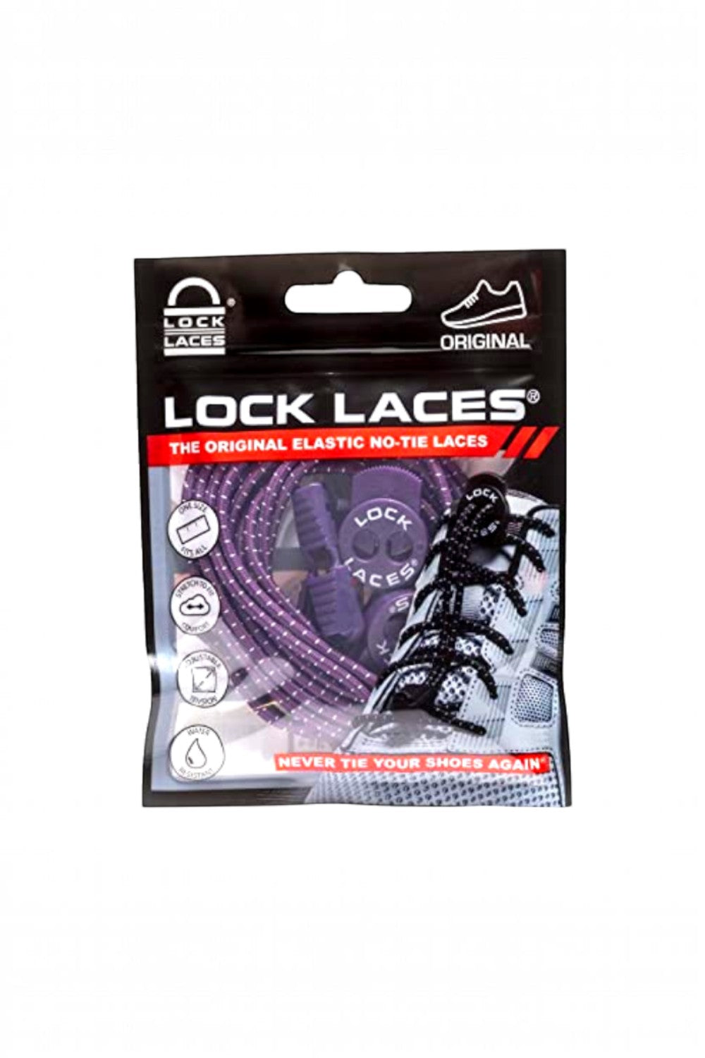 Embalagem do cadarço elástico roxo SPORTBR Lock Laces com sistema de travamento para tênis de corrida