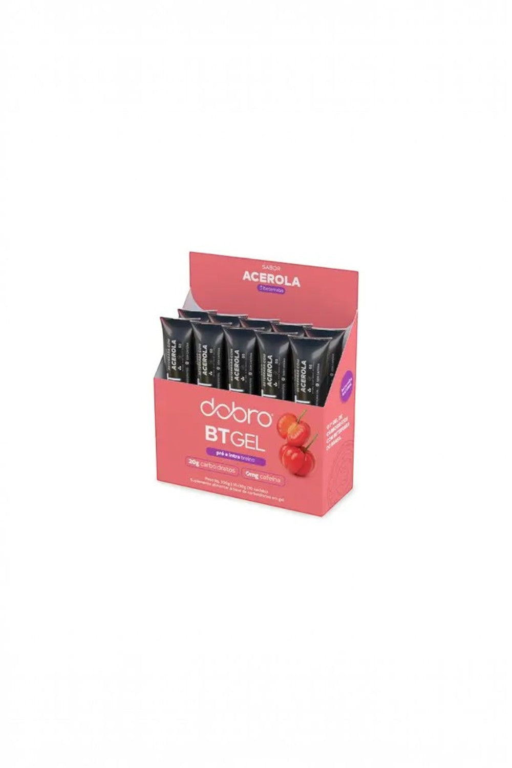 Caixa com 10 sachês de BT Gel DOBRO sabor beterraba com acerola, suplemento natural para performance da SPORTBR