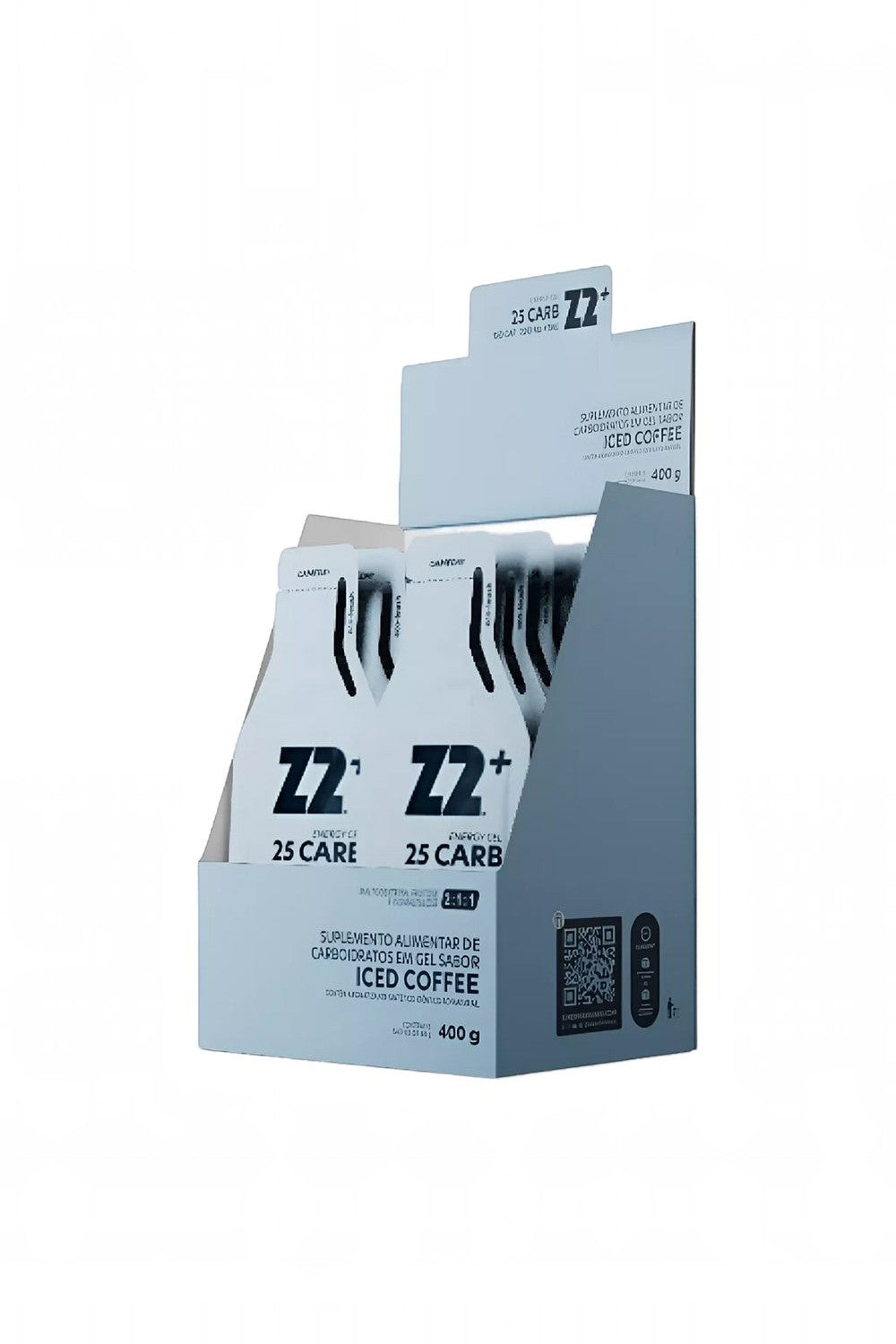 Caixa de SPORTBR com 10 sachês de gel de carboidrato Z2+ sabor Iced Coffee para performance esportiva