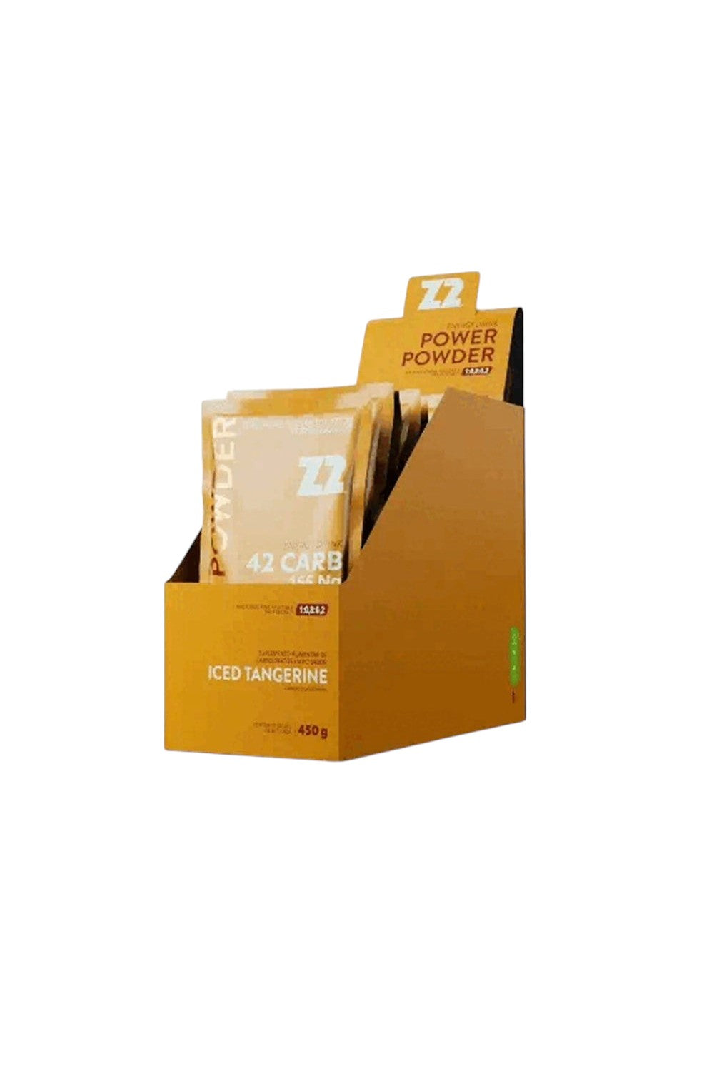 Caixa expositora SPORTBR com 10 sachês de suplemento energético Z2 Power Powder sabor Iced Tangerine