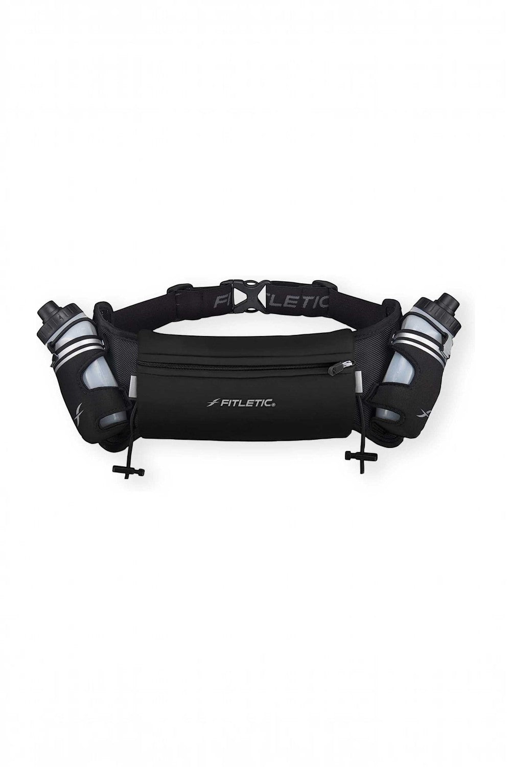 Cinto de hidratação SPORTBR Fitletic Hydra 16 preto com duas garrafas, bolso para celular e porta géis.