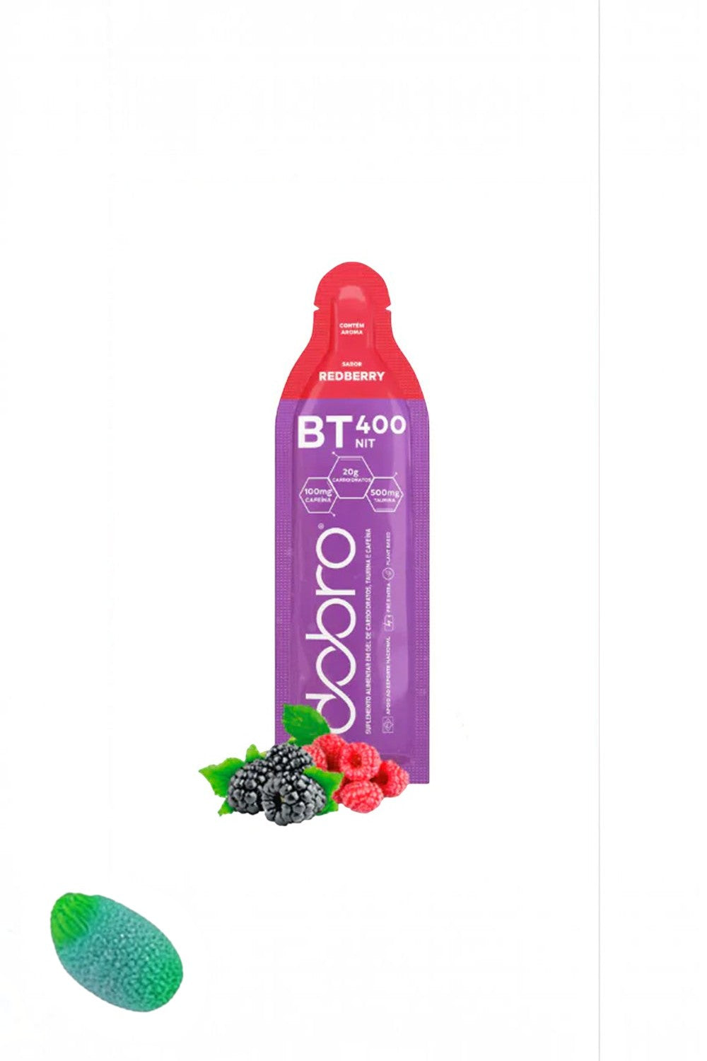 Sachê de gel de carboidrato SPORTBR BT Nitrato Dobro sabor Redberry com 30g, ideal para performance esportiva.