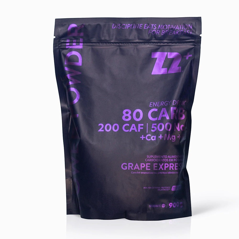 SPORTBR Pack Energy Drink Power Powder Z2+ 900g sabor Grape Express com 80g de carboidrato e 200mg de cafeína.