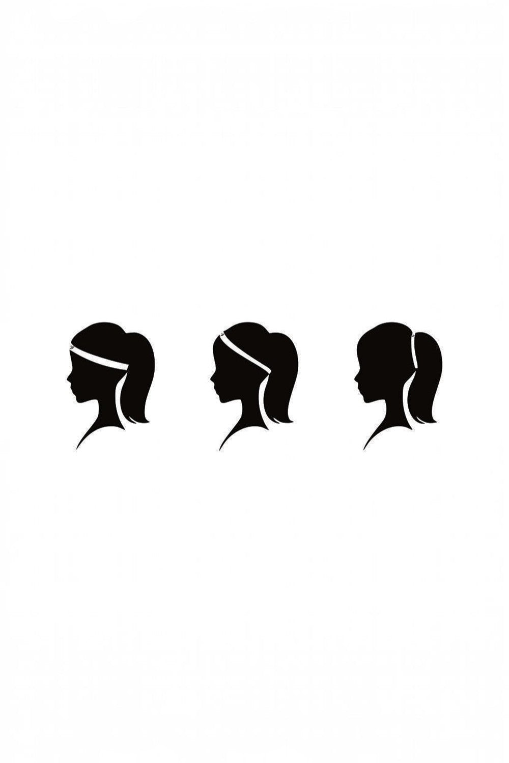 Silhuetas de perfis femininos usando faixas de cabelo esportivas pretas da SPORTBR para prender o cabelo.