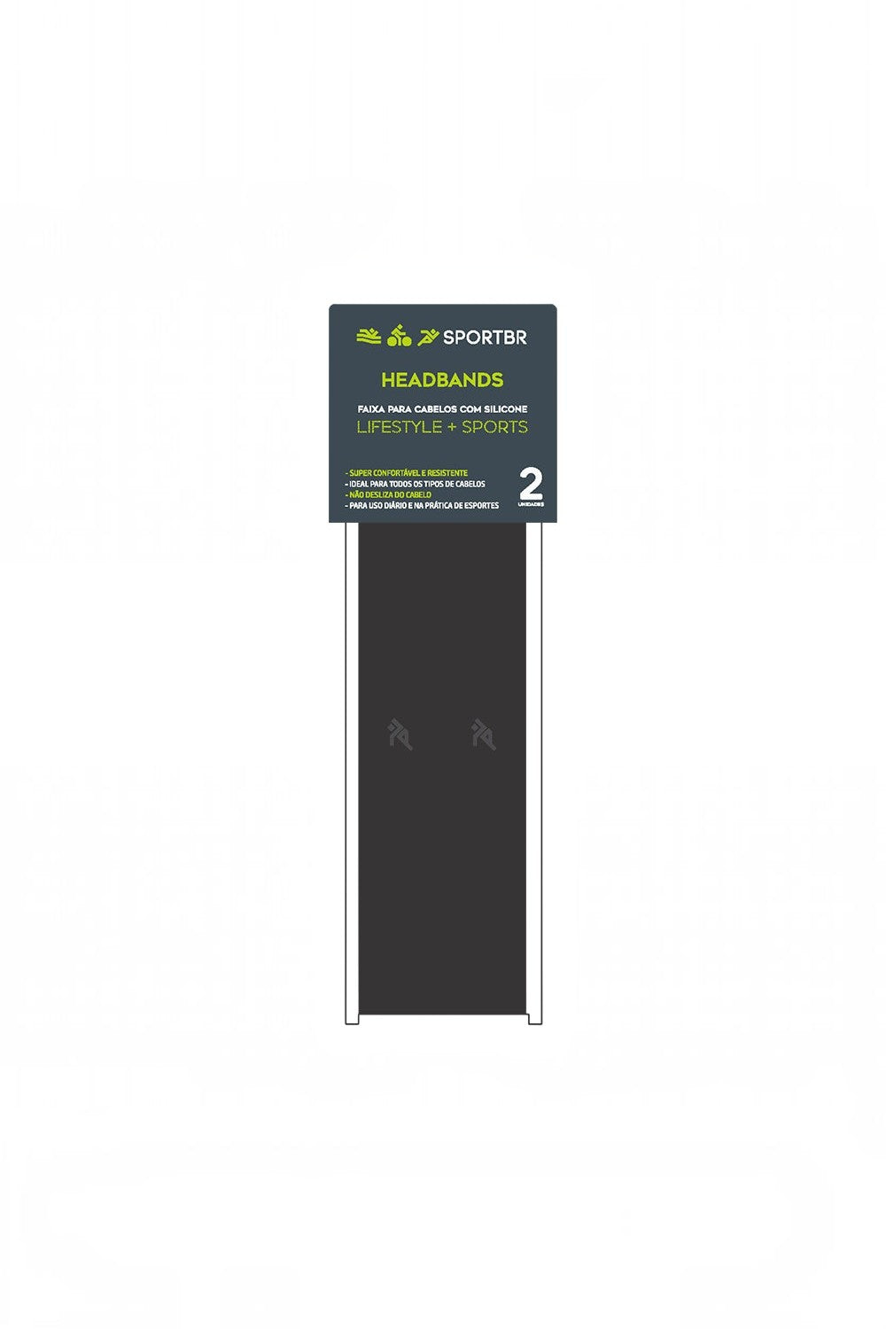 Kit com 2 faixas de cabelo pretas SPORTBR, com 2,5cm de largura, tecido dry fit e grip duplo interno antiderrapante.