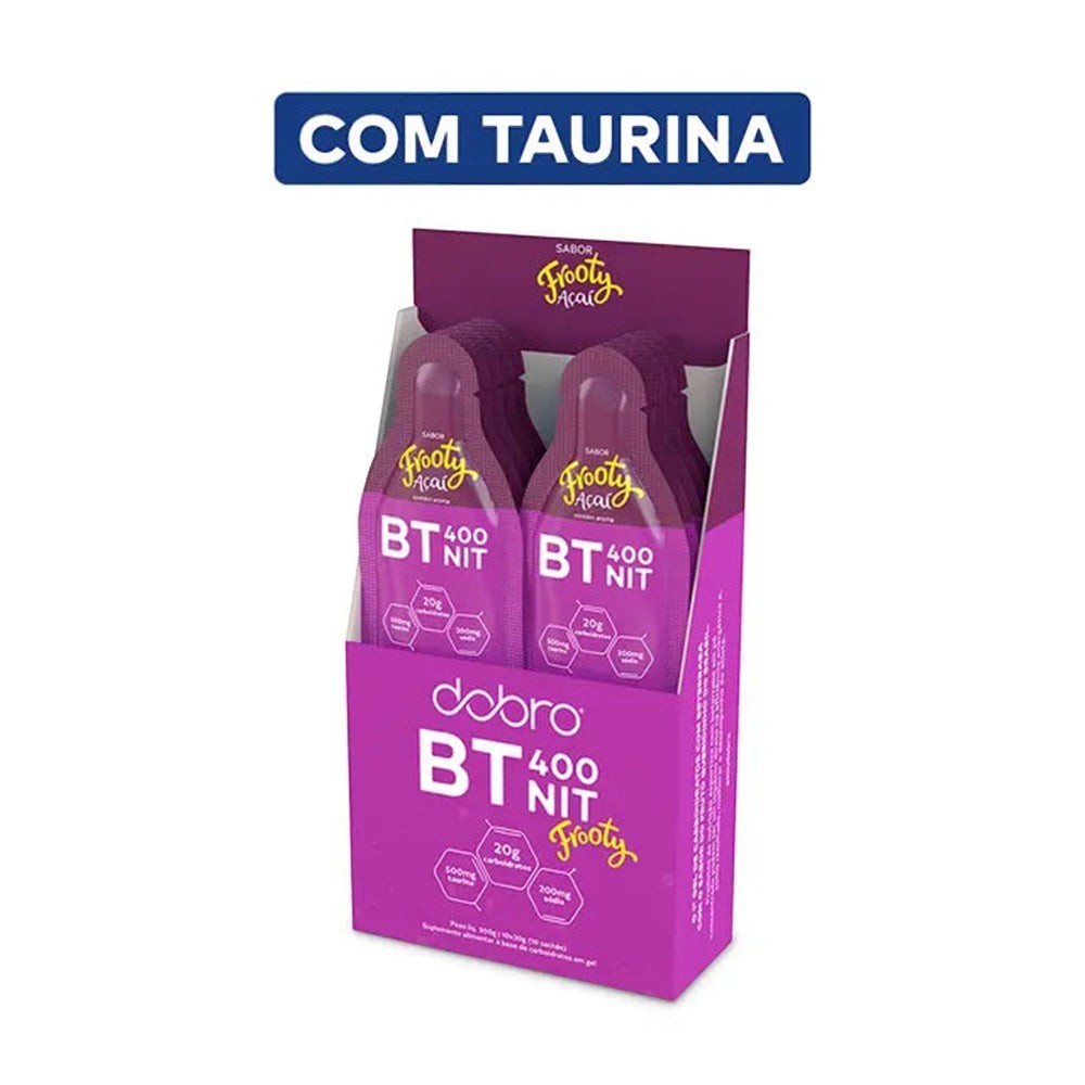 SPORTBR Caixa com 10 sachês de gel de carboidrato sabor açaí Frooty BT 400 com nitrato e eletrólitos.