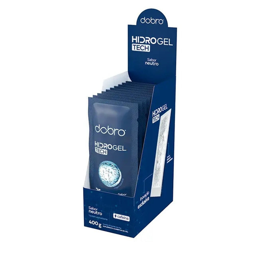 Caixa com 10 sachês de gel de hidratação Hidro Gel Tech Dobro 45g neutro com cafeína para performance SPORTBR.