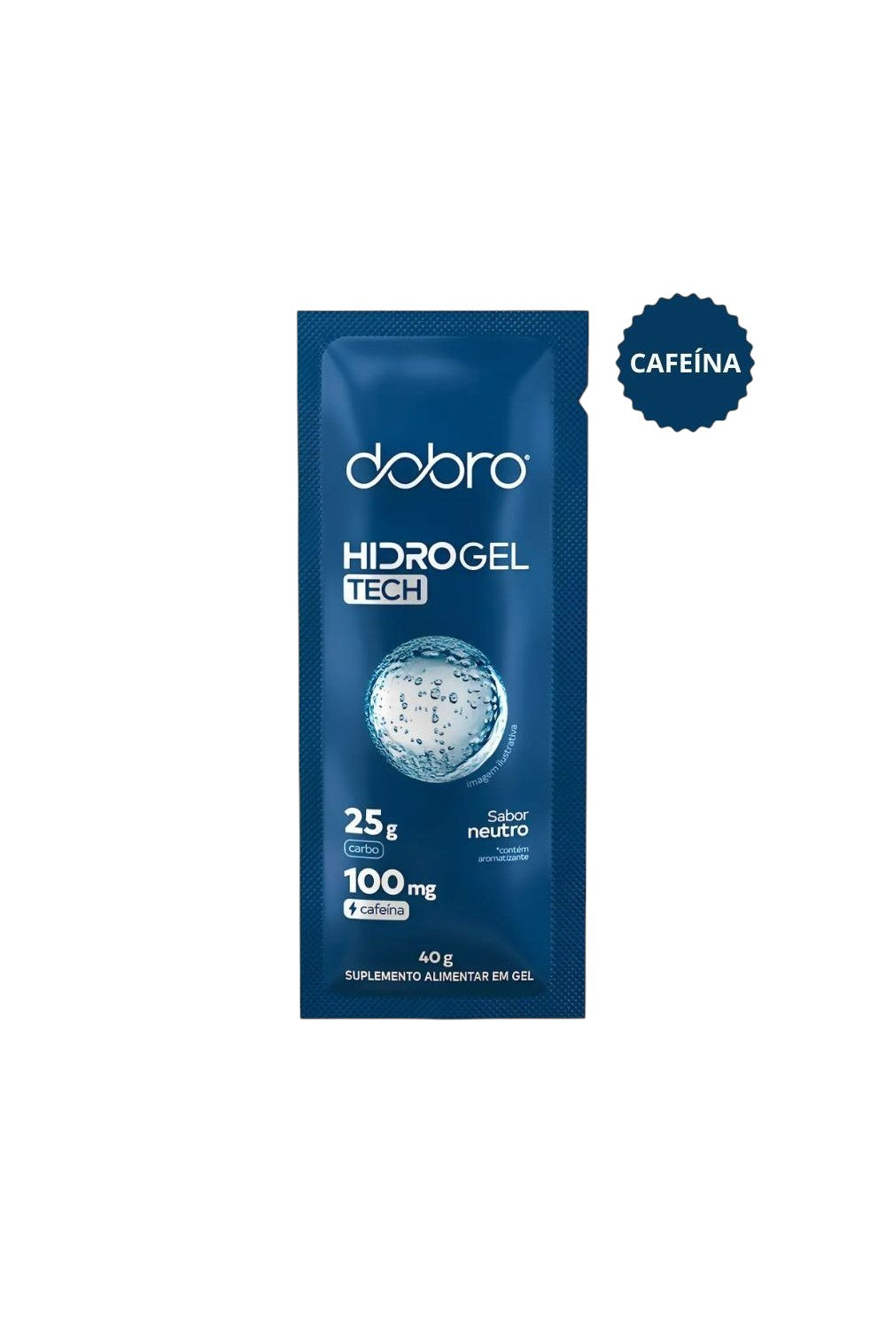 Sachê de Hidro Gel Tech Dobro SPORTBR sabor neutro com cafeína, ideal para energia rápida em treinos de endurance.