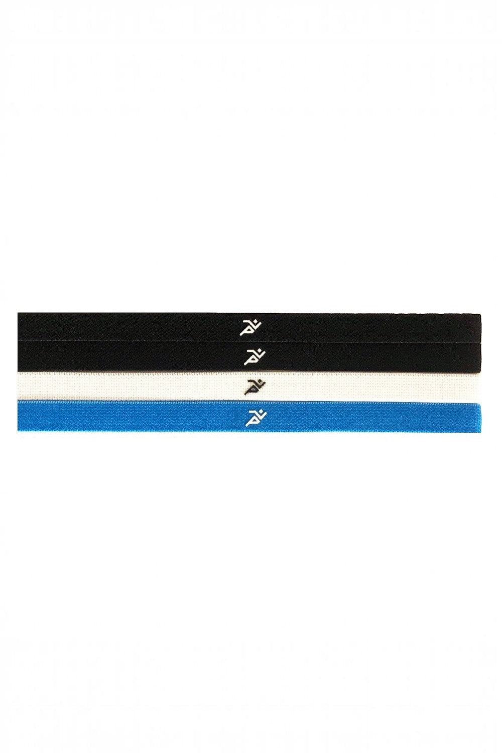 Kit com 4 faixas de cabelo esportivas SPORTBR nas cores azul, branca e preta com detalhe em silicone antiderrapante.