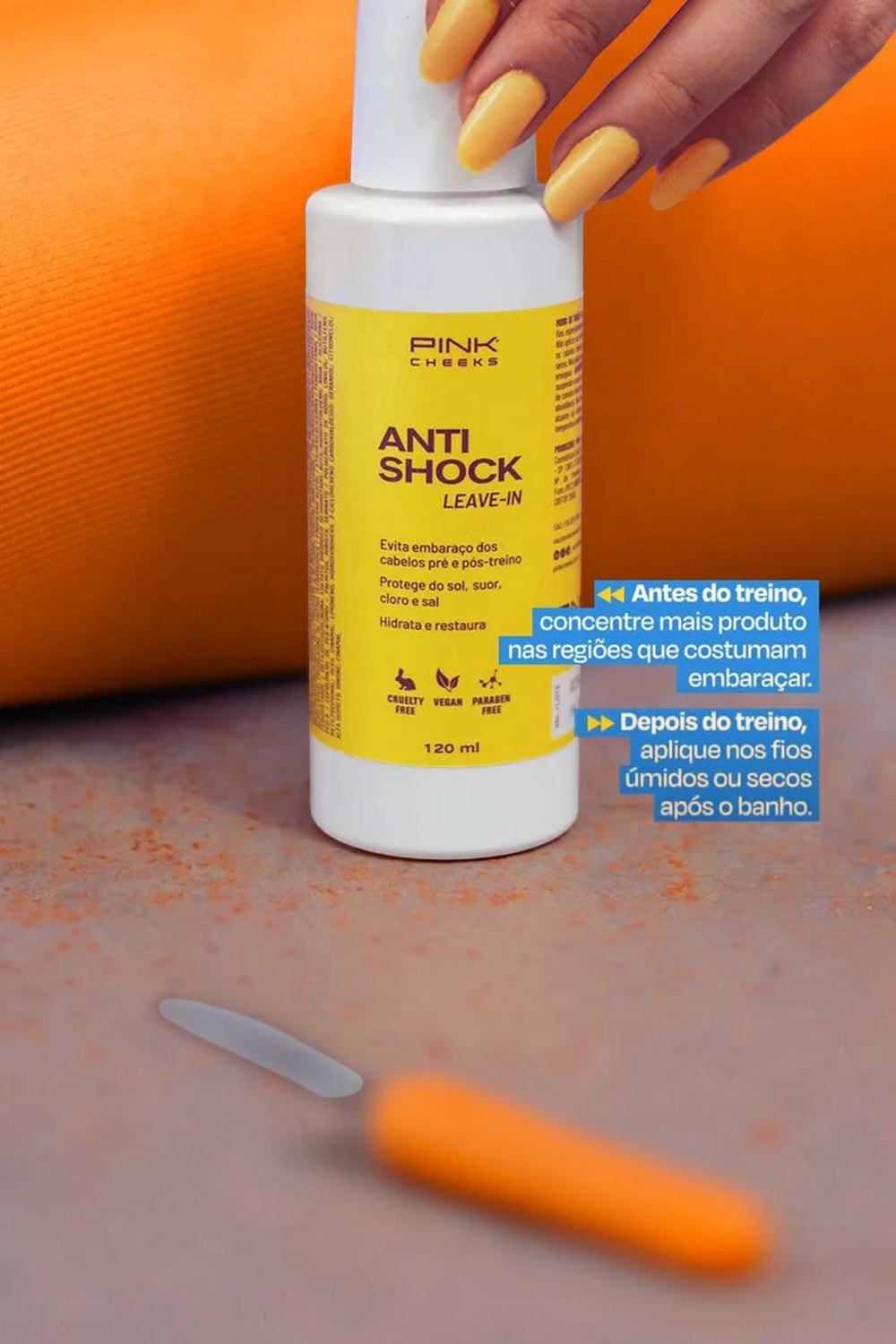 Leave-in Pink Cheeks Anti Shock 120ml da SPORTBR para proteção capilar pré e pós-treino com filtro solar.