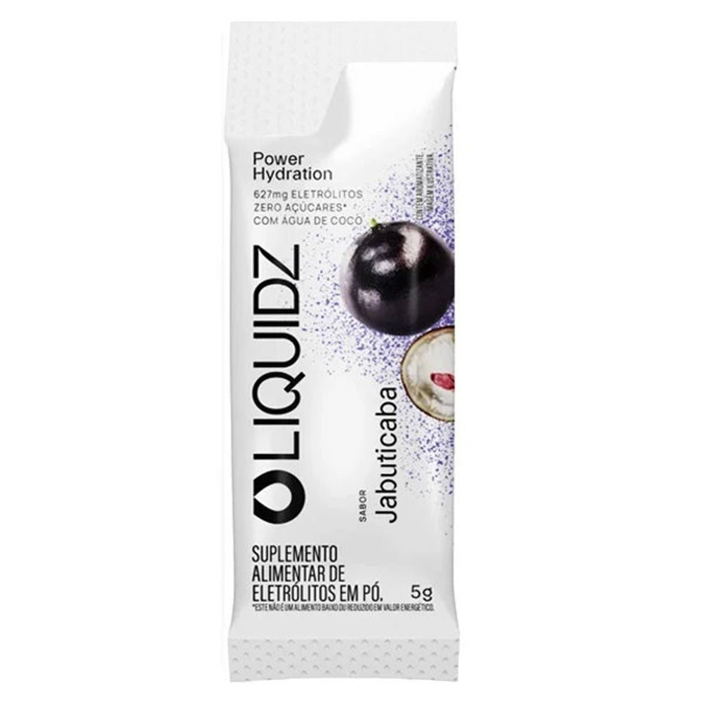 Sachê de eletrólitos em pó LIQUIDZ sabor jabuticaba, 5g, da SPORTBR. Ideal para hidratação e performance.