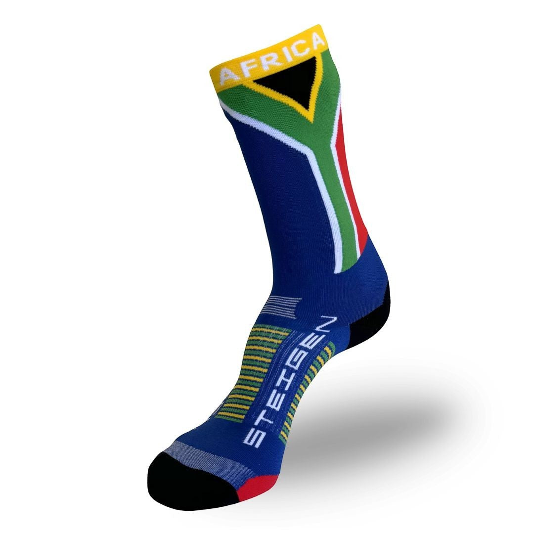 Meia cano alto SPORTBR com design da bandeira da África do Sul e logo Steigen