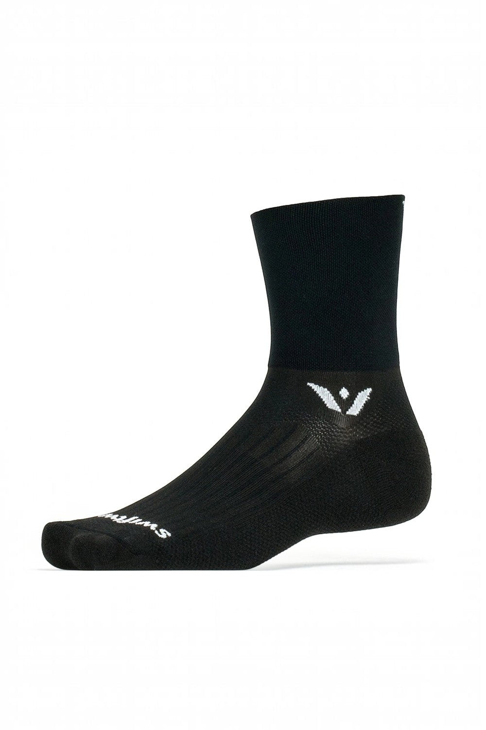Meia de compressão preta SPORTBR Swiftwick Aspire Four de cano médio com ajuste anatômico e tecido respirável.