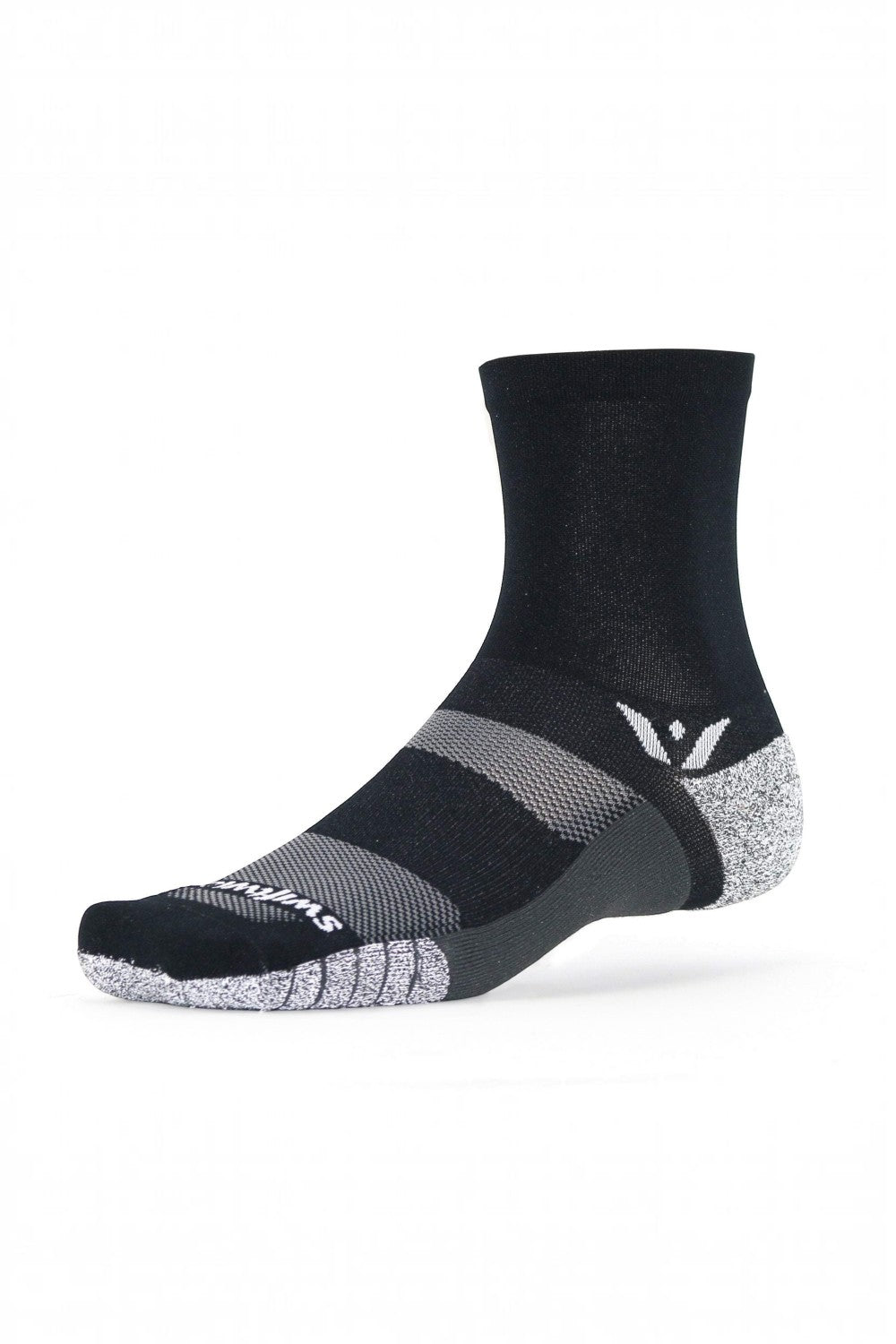 Meia de compressão SPORTBR Swiftwick Flite XT preta com tecnologia AnkleLock e GripDry para estabilidade esportiva