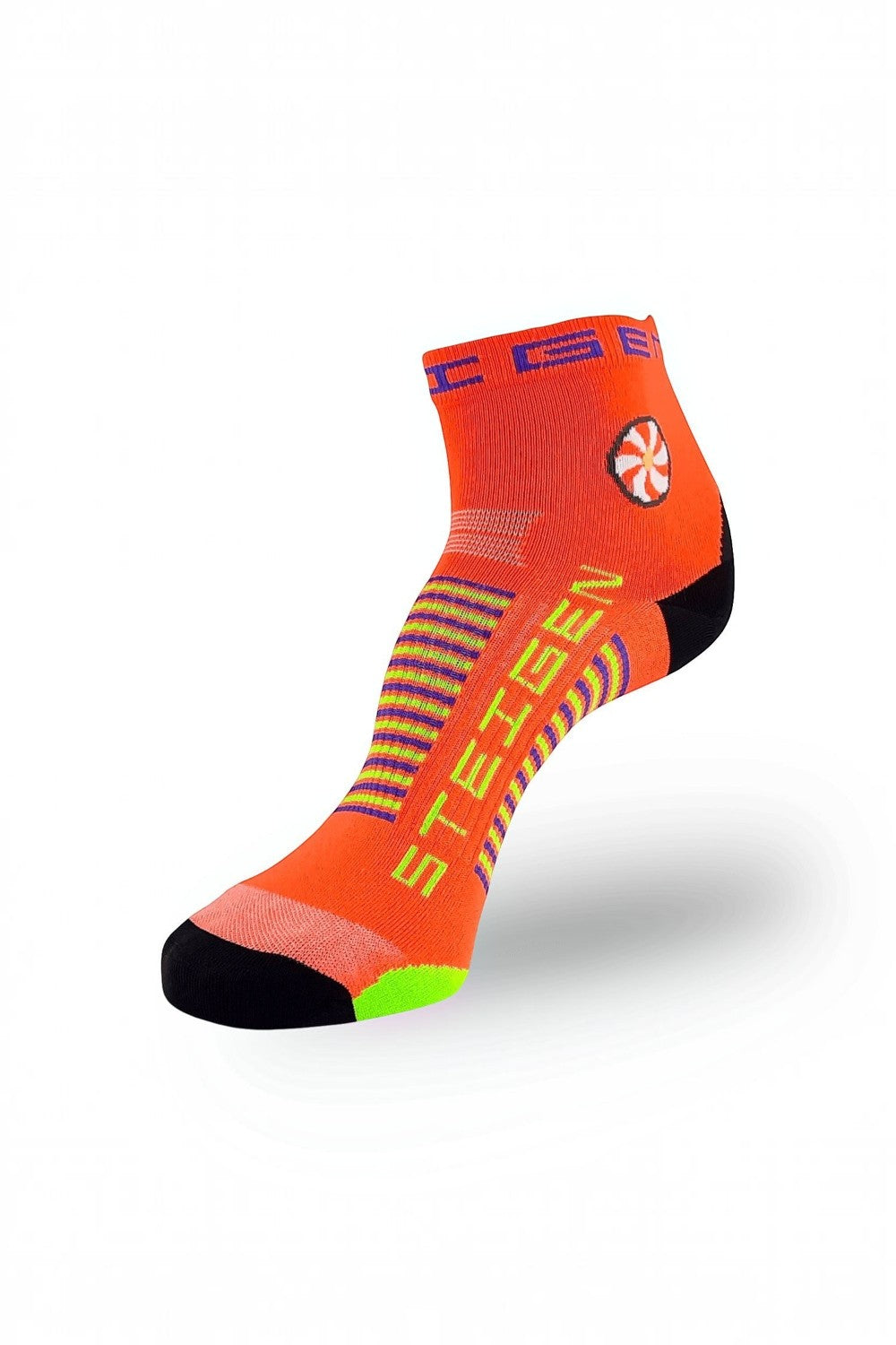 Meia de corrida SPORTBR Steigen cano baixo na cor laranja Goldfish com detalhes em neon, sem costura e respirável.