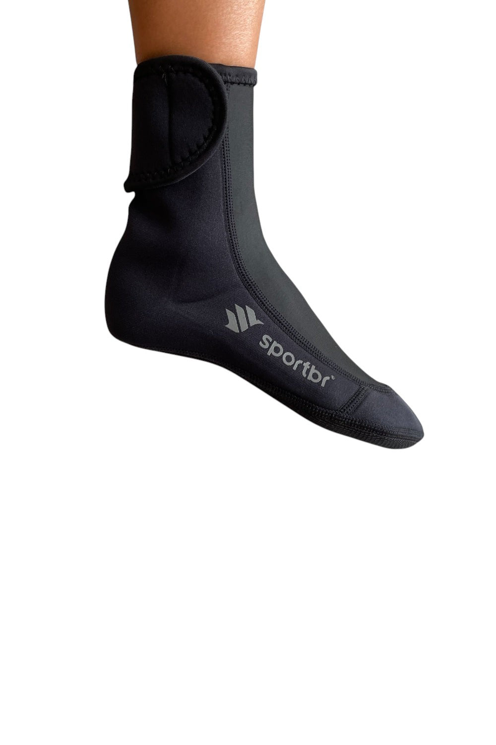 Meia de neoprene preta SPORTBR 3mm para beach tennis com solado de borracha e fechamento em velcro