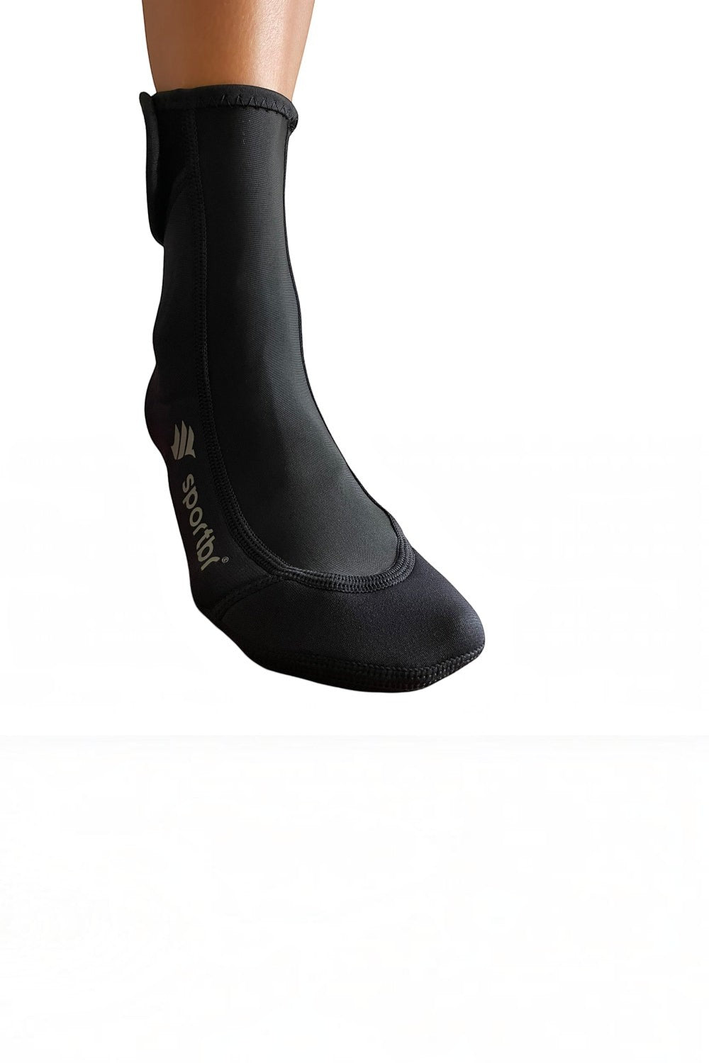Meia de neoprene preta SPORTBR 3mm para beach tennis com solado de borracha e fechamento em velcro no tornozelo