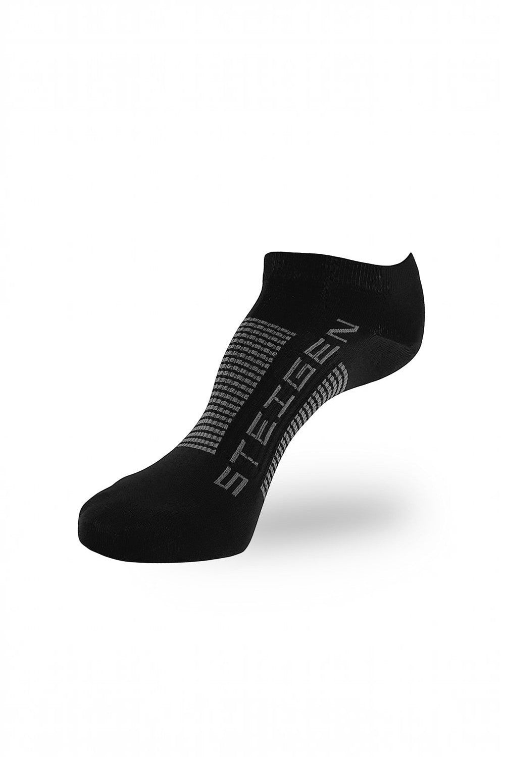 Meia de corrida SPORTBR Steigen preta sem cano, feita de nylon e lycra, com design antibolhas e respirável.