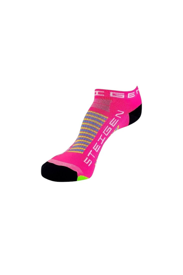 Meia de corrida SPORTBR Steigen sem cano na cor rosa tutti frutti com detalhes coloridos e logo da marca