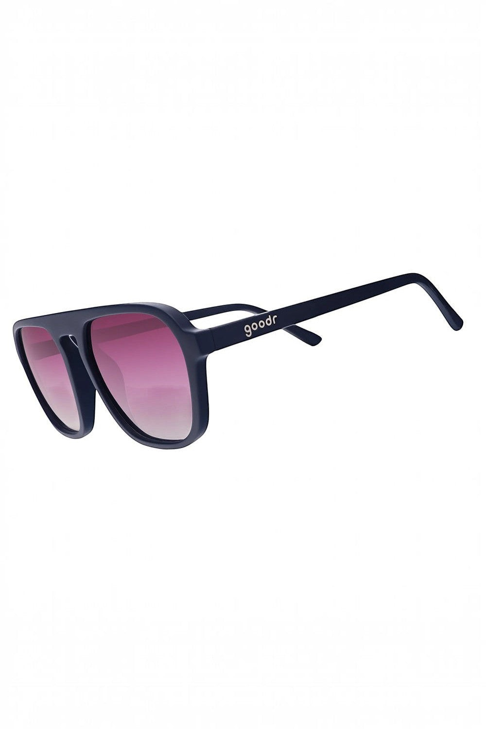 Óculos de sol SPORTBR Goodr Deja Vu Daydream com armação azul escura e lentes roxas polarizadas para corrida.