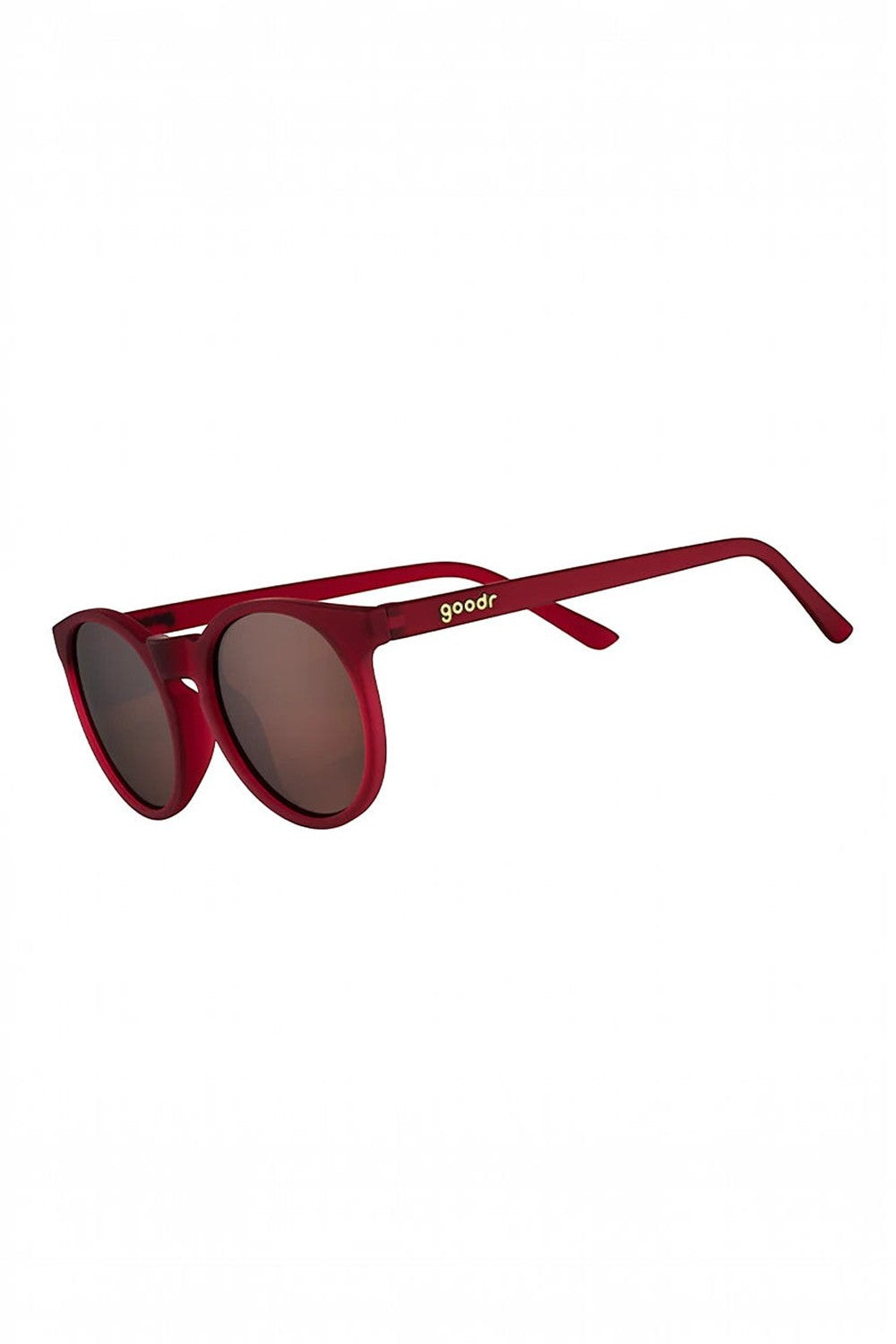 Óculos de sol SPORTBR Goodr Circle G na cor bordô com lentes marrons polarizadas, ideal para corrida.