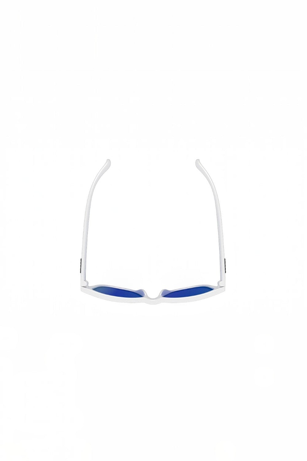 Óculos de sol SPORTBR Goodr Iced By Yetis com armação branca e lentes espelhadas azuis, ideal para corrida.