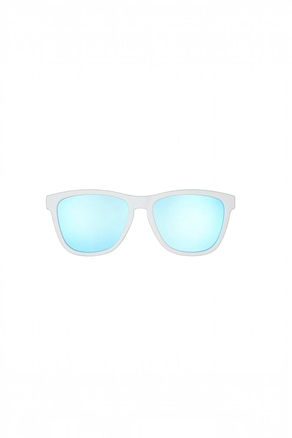 Óculos de sol SPORTBR Goodr Iced By Yetis com armação branca e lentes espelhadas azuis polarizadas para corrida.
