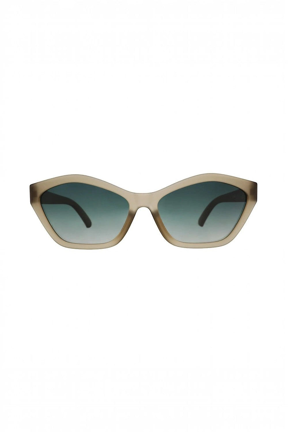 Óculos de sol SPORTBR Goodr Dulce De Leche Luxe com armação cinza translúcida e lentes polarizadas verde-escuro.
