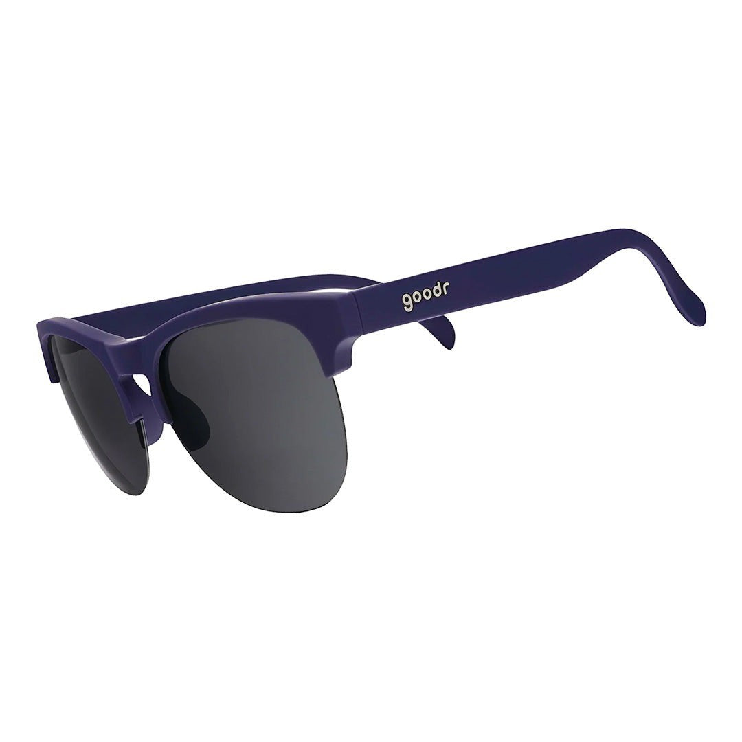 Óculos de sol Goodr Full Sail Frenzy azuis marinho com lentes espelhadas cinza polarizadas, ideais para corrida.