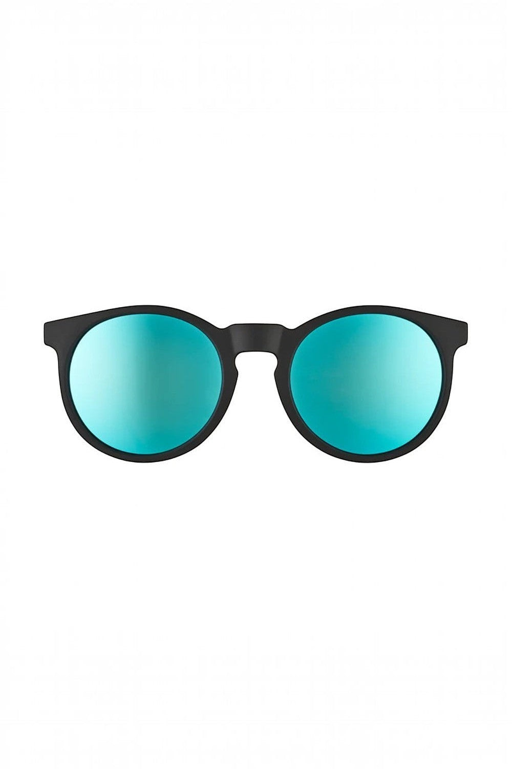 Óculos de sol SPORTBR Goodr Circle G com armação preta fosca e lentes espelhadas azuis polarizadas para corrida.