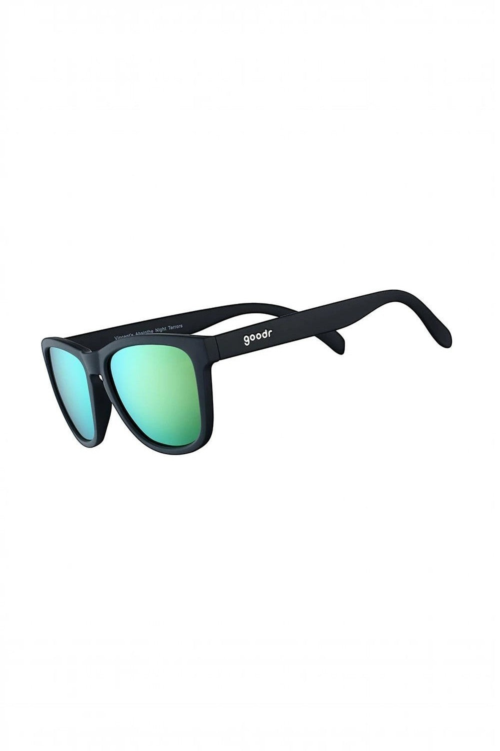 Óculos de sol SPORTBR Goodr com armação preta fosca e lentes espelhadas verdes polarizadas para corrida.