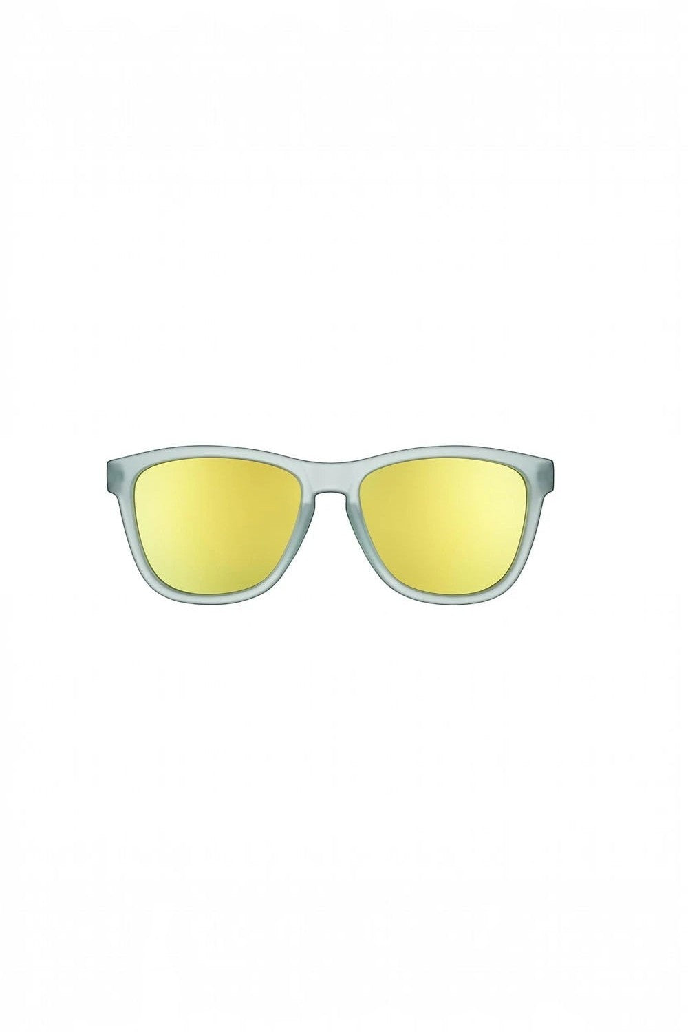 Óculos de sol SPORTBR Goodr Sunbathing with Wizards com armação verde e lentes espelhadas amarelas polarizadas.