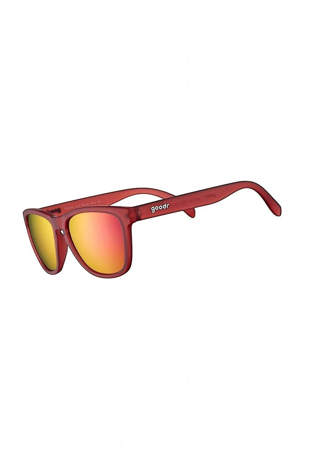 Óculos de sol SPORTBR Goodr Phoenix at a Bloody Mary Bar com armação vermelha e lentes espelhadas rosas polarizadas