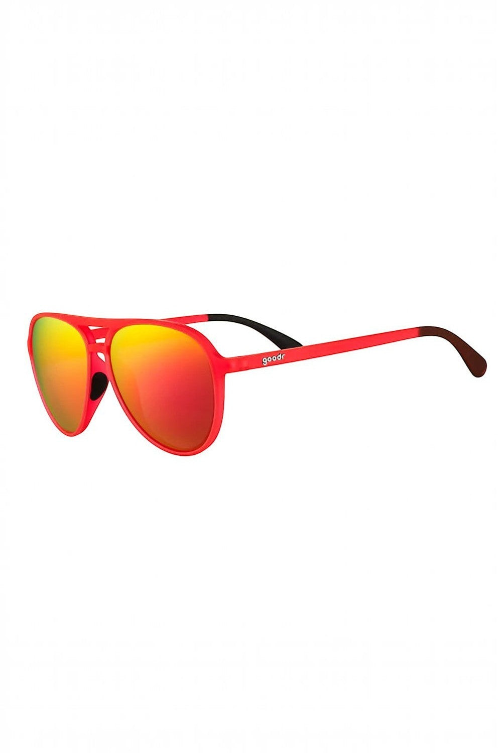 Óculos de sol SPORTBR Goodr Captain Blunt's Red-Eye com armação vermelha e lentes espelhadas rosas polarizadas