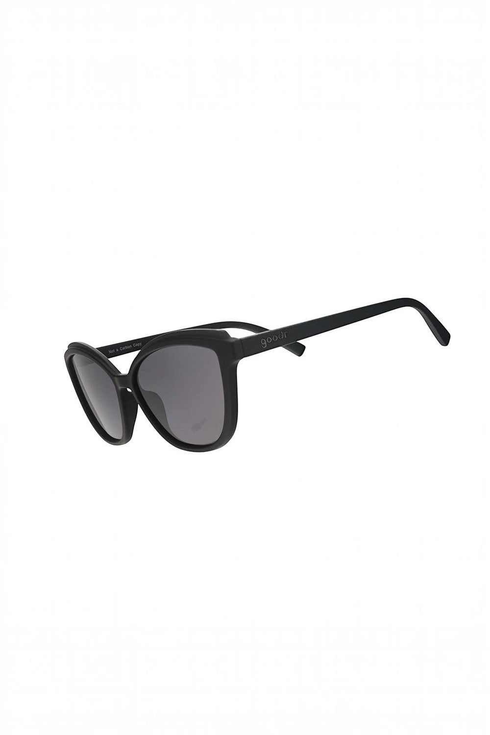 Óculos de sol SPORTBR Goodr Not a Carbon Copy com armação cat-eye preta e lentes polarizadas para esportes.