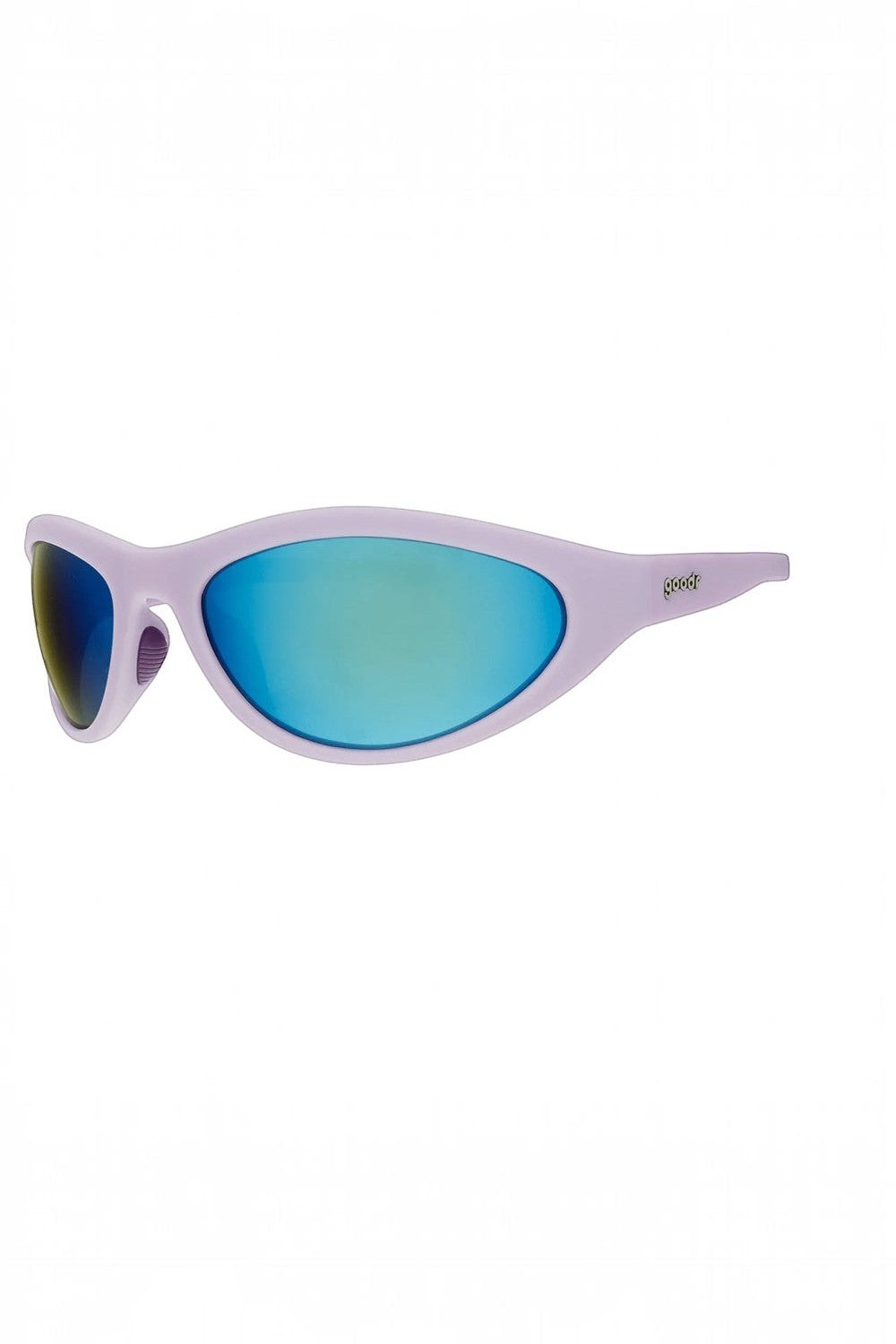 Óculos de sol SPORTBR Goodr In My Periwinkle Prime com armação lilás e lentes espelhadas azuis para corrida