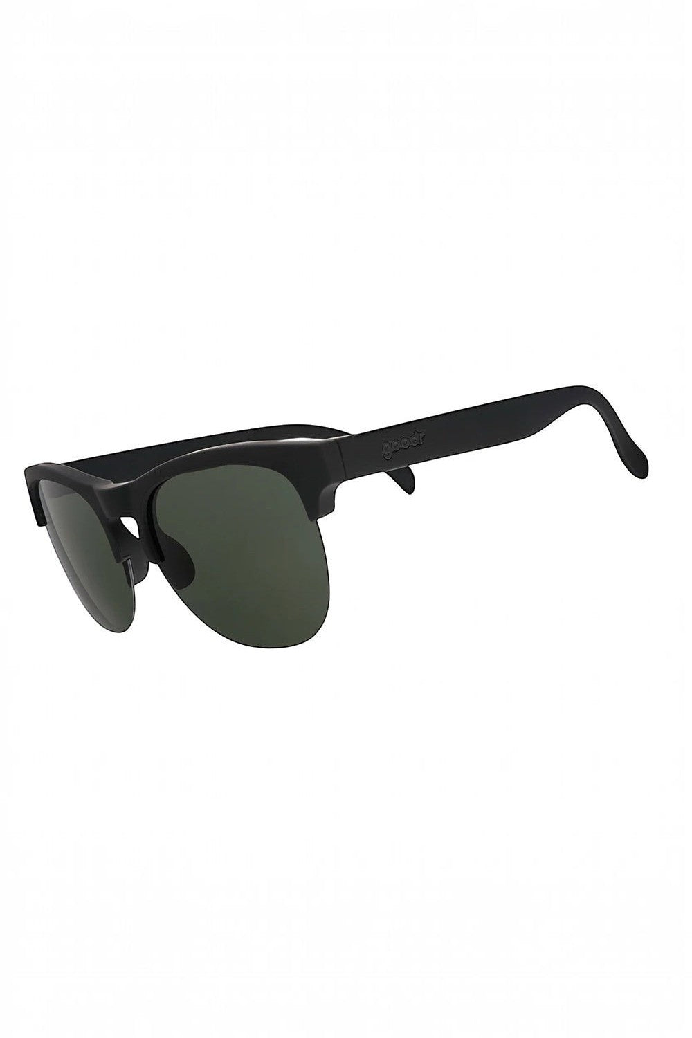 Óculos de sol SPORTBR Goodr Members Only Misfit com armação preta fosca e lentes verdes polarizadas para corrida.