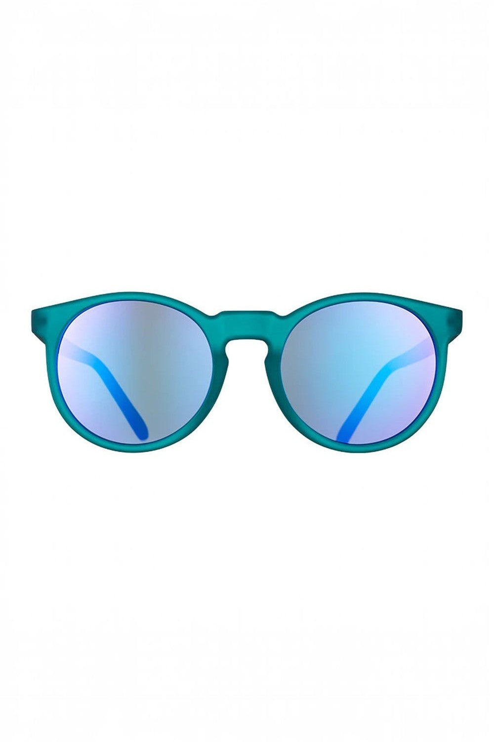 Óculos de sol SPORTBR Goodr modelo Circle G com armação verde e lentes espelhadas roxas polarizadas para corrida.