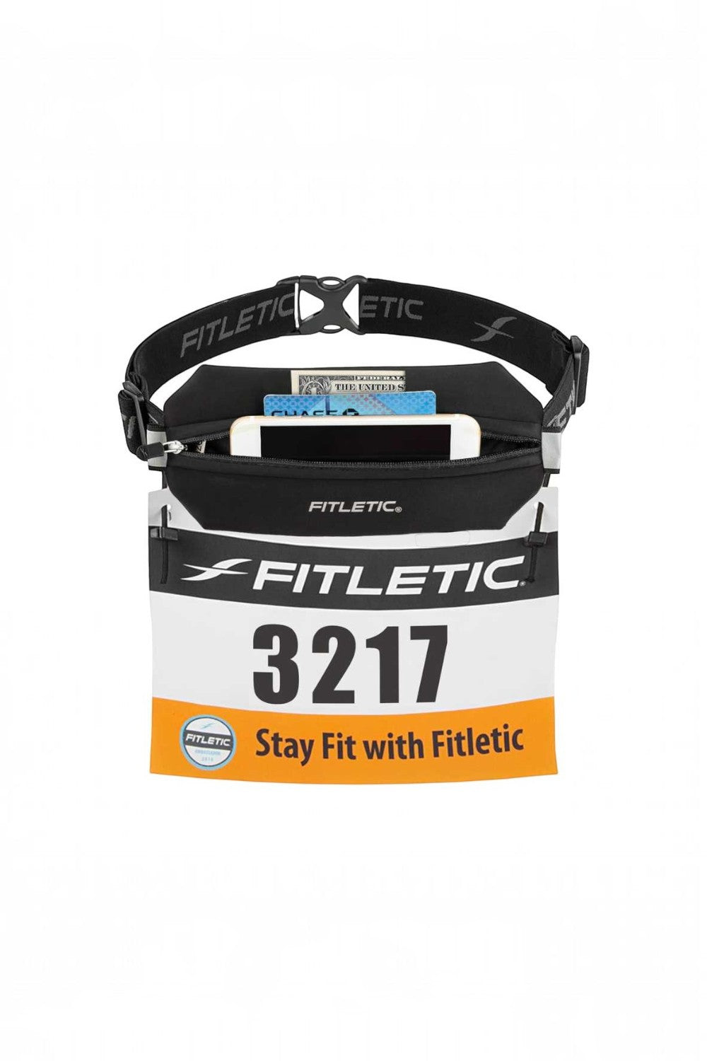 Pochete de corrida SPORTBR Fitletic Neo Racing II azul com porta número integrado e compartimento para celular.
