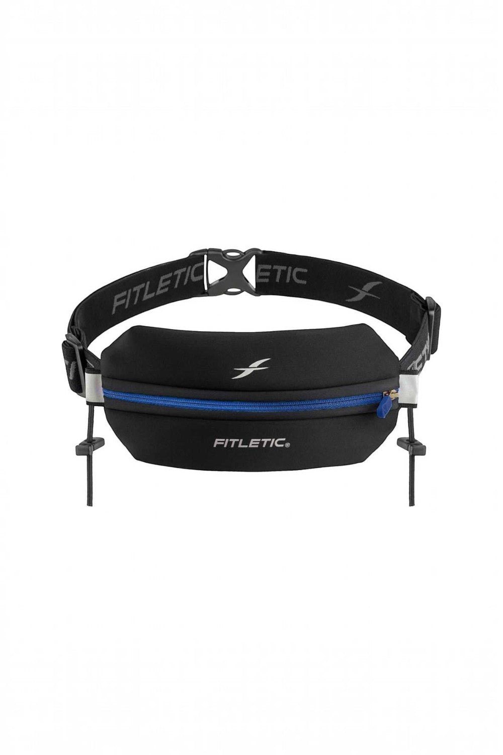 Pochete de corrida SPORTBR Fitletic Neo Racing II preta com detalhes em azul, feita em neoprene resistente à água.